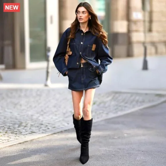 Knee High Boots Suede Pointed Toe Kitten Heel Pull On Zipper Fall Winter - Picture 3 of 7